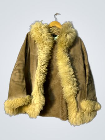 Brown Suede Sheepskin Jacket with Fur Trim