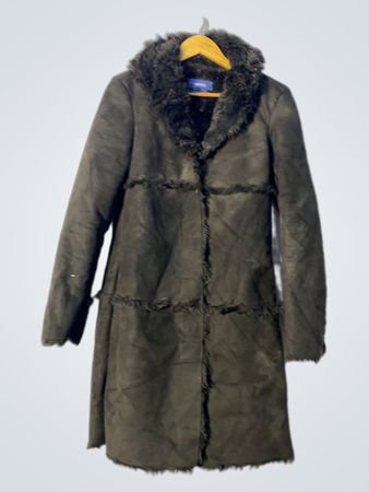 Black faux fur trim coat