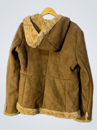 Brown Suede Faux Fur Lined Hooded Jacket