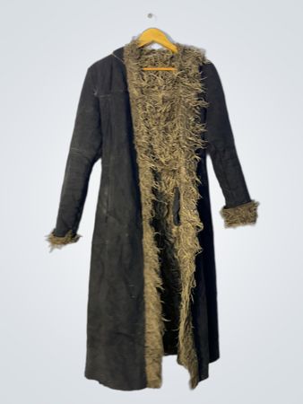 Black long coat with fur trim
