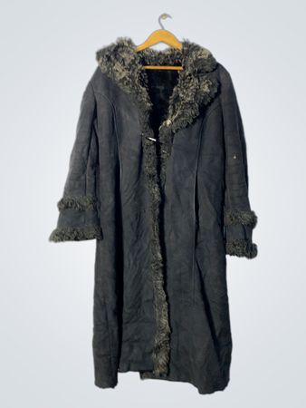 Long Black Coat with Fur Trim
