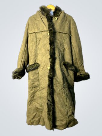 Long Green Coat with Fur Trim