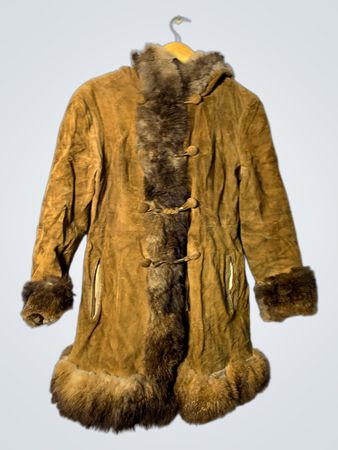 Brown Suede Fur Trimmed Coat