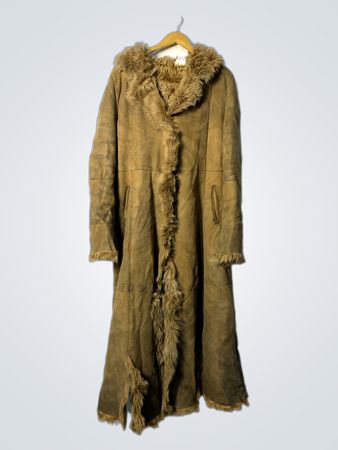 Long Brown Suede and Fur Coat
