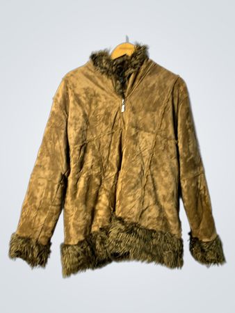 Brown Suede Faux Fur Trim Jacket