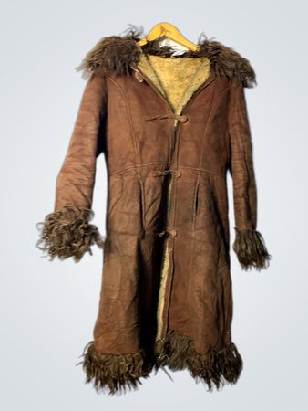 Brown Suede Coat with Fur Trim