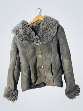 Grey Suede Jacket with Fur Collar and Cuffs