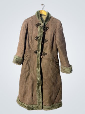 Brown Sheepskin Coat with Fur Trim