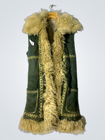 Green Suede Vest with Fur Trim