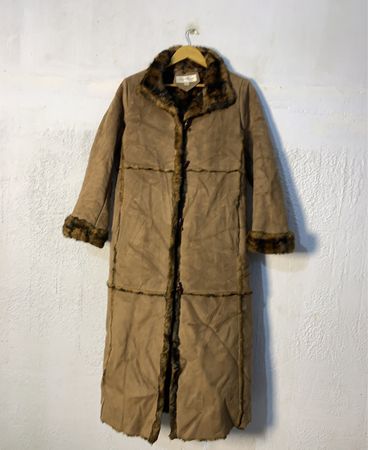 Brown faux fur lined long coat