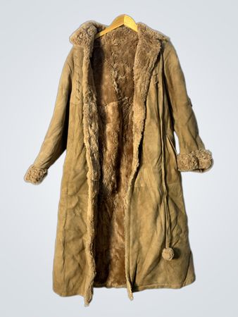 Brown Suede Shearling Lined Long Coat