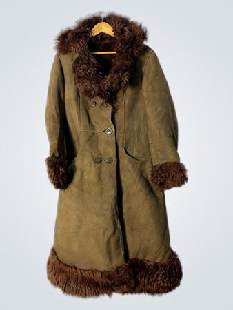 Brown Suede Coat with Fur Trim