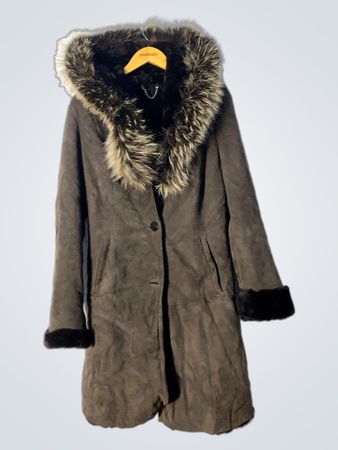Brown Suede Coat with Fur Trim