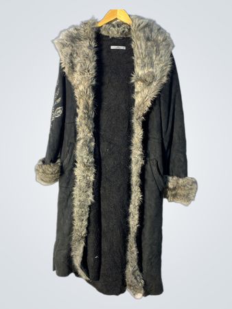 Black Faux Fur Trimmed Long Coat