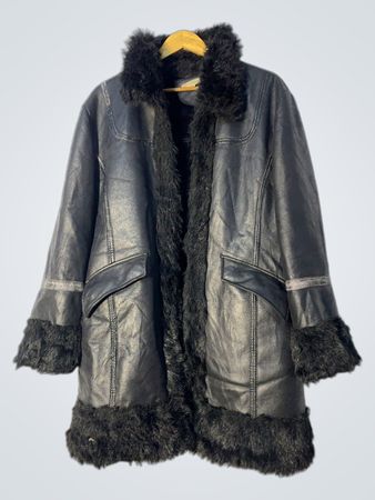 Black Faux Leather Fur Trimmed Coat