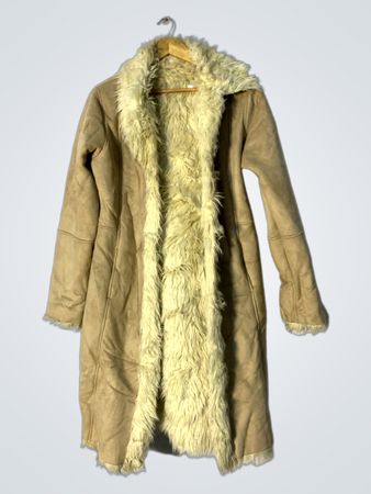 Tan faux fur lined long coat