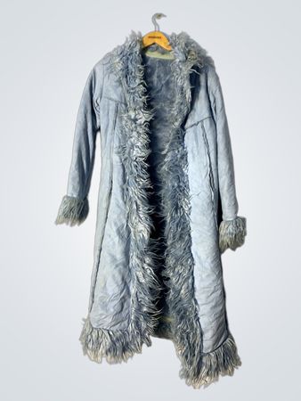Light Blue Faux Fur Trimmed Coat