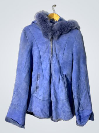 Blue Suede Fur Hooded Jacket