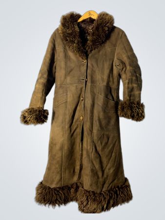 Brown Suede Fur Trimmed Coat