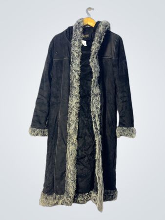 Black Faux Fur Lined Long Coat