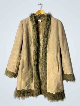 Women's Beige Faux Fur Trimmed Coat