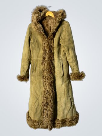 Long Suede Coat with Fur Trim