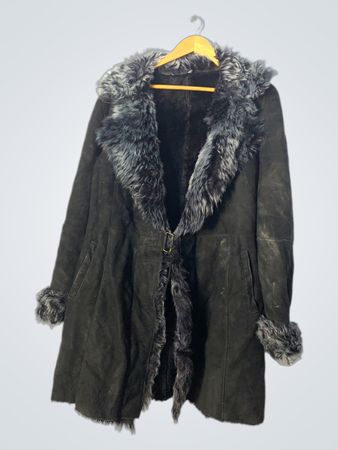 Black Suede Coat with Fur Trim
