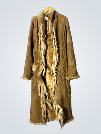 Brown Suede Fur Trimmed Long Coat
