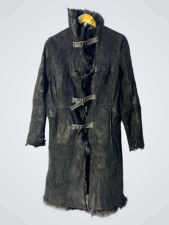 Black Suede Fur Trimmed Coat