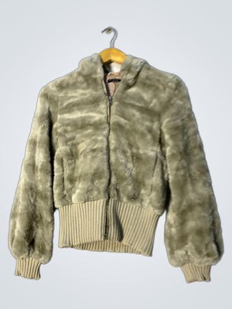 Faux Fur Bomber Jacket with Ribbed Cuffs