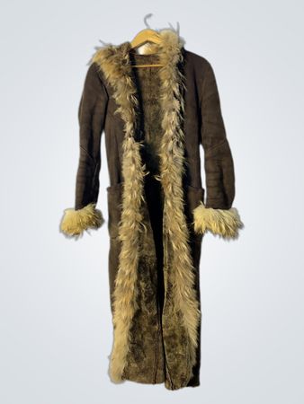 Brown Suede Coat with Fur Trim