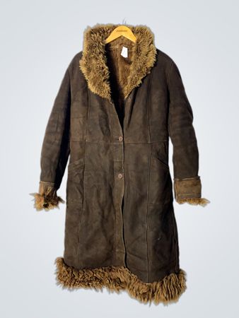 Brown Suede Fur Trimmed Coat