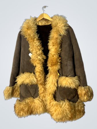 Brown Suede Sheepskin Coat with Fur Trim
