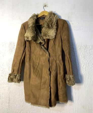 CAROLE Brown Faux Fur Lined Coat