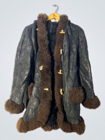 Black Leather Shearling Duffle Coat