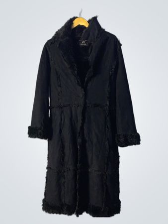 MISS SIXTY Black Faux Fur Trimmed Long Coat