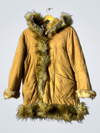 Brown Faux Fur Trimmed Hooded Coat