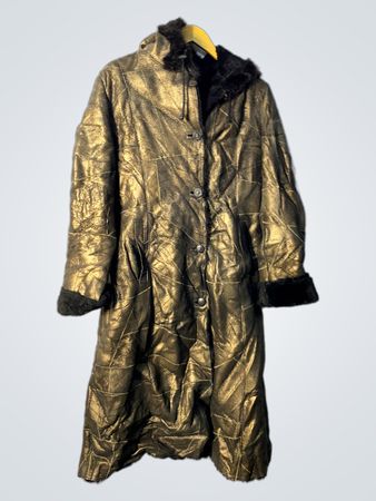 Long Gold Coat with Fur Trim