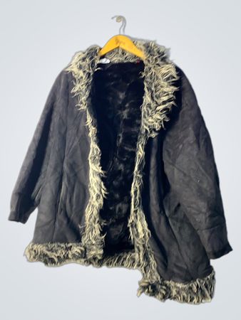 Black faux fur trimmed coat