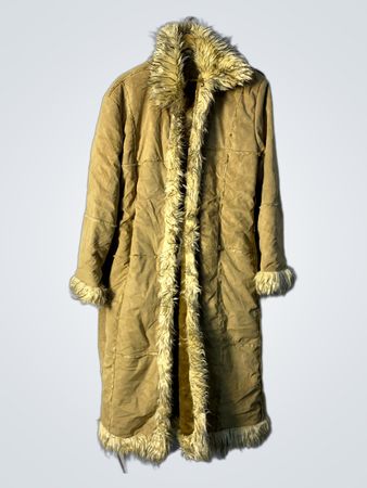Brown Faux Fur Trimmed Long Coat