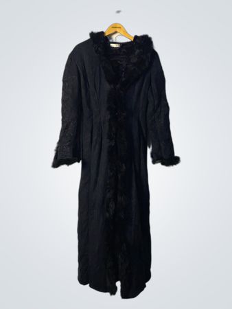 Black Fur Trimmed Maxi Coat