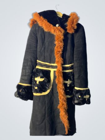 Black coat with orange fur trim