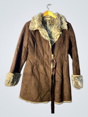 Brown faux fur trimmed coat