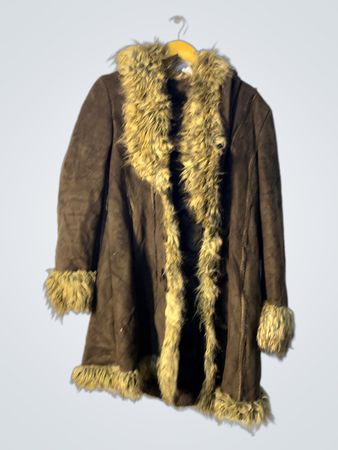 Brown Suede Coat with Fur Trim