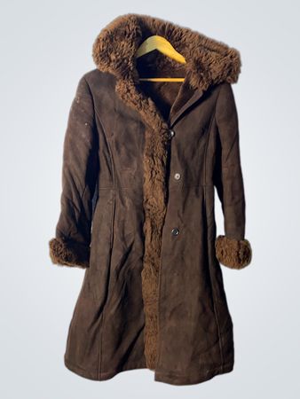 Brown Suede Coat with Fur Trim