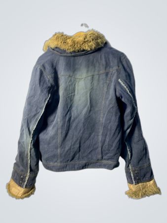 Denim Jacket with Fur Collar and Cuffs