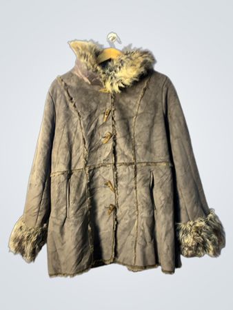 Brown Faux Fur Trimmed Coat