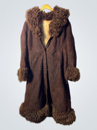 Brown Suede and Fur Trimmed Coat