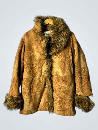 Brown Faux Fur Trimmed Leopard Print Jacket