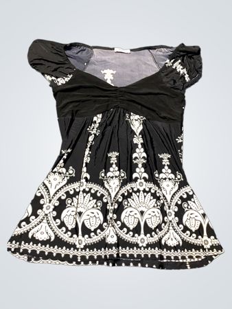 ORSAY Black White Patterned Cap Sleeve Top